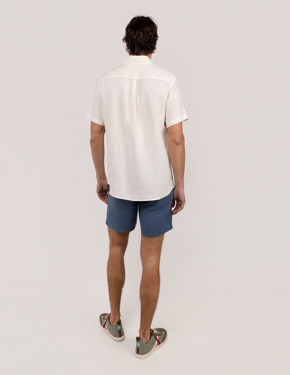 Camisa de lino manga corta para hombre 7