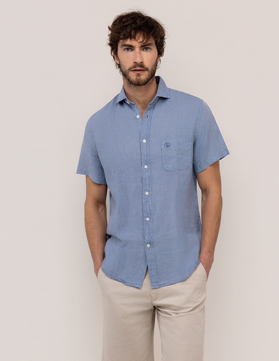 Camisa casual de lino manga corta para hombre Camisa casual de lino manga corta para hombre