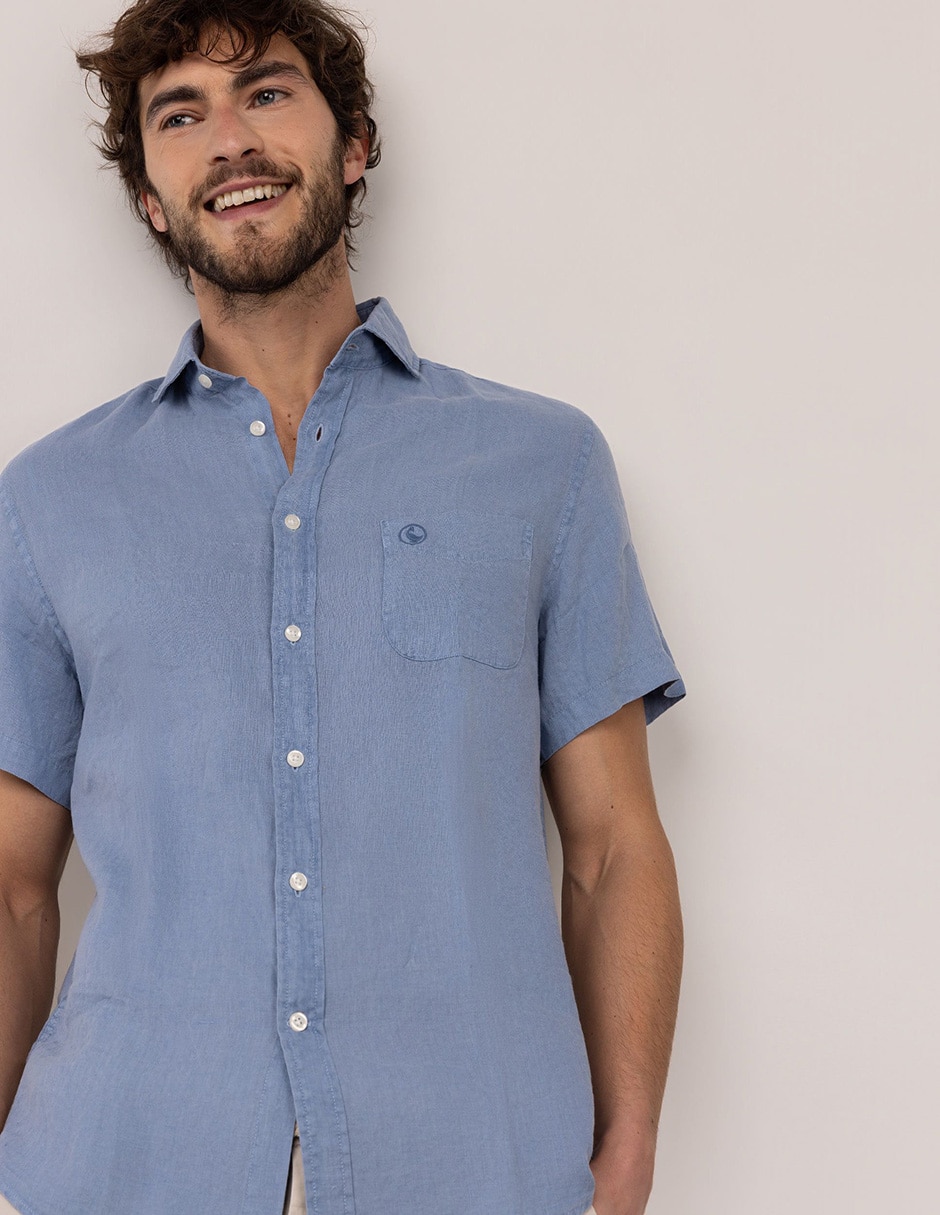 Camisa casual de lino manga corta para hombre 2