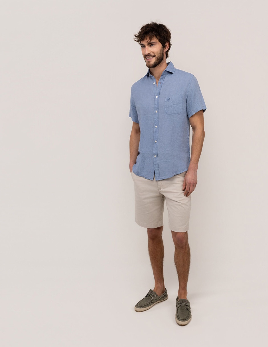 Camisa casual de lino manga corta para hombre 4