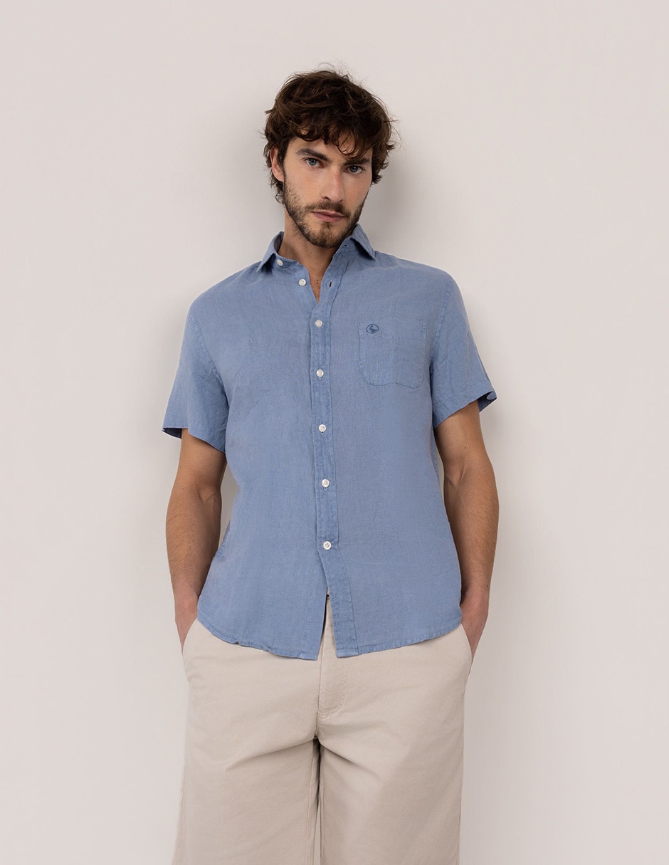 Camisa casual de lino manga corta para hombre 5