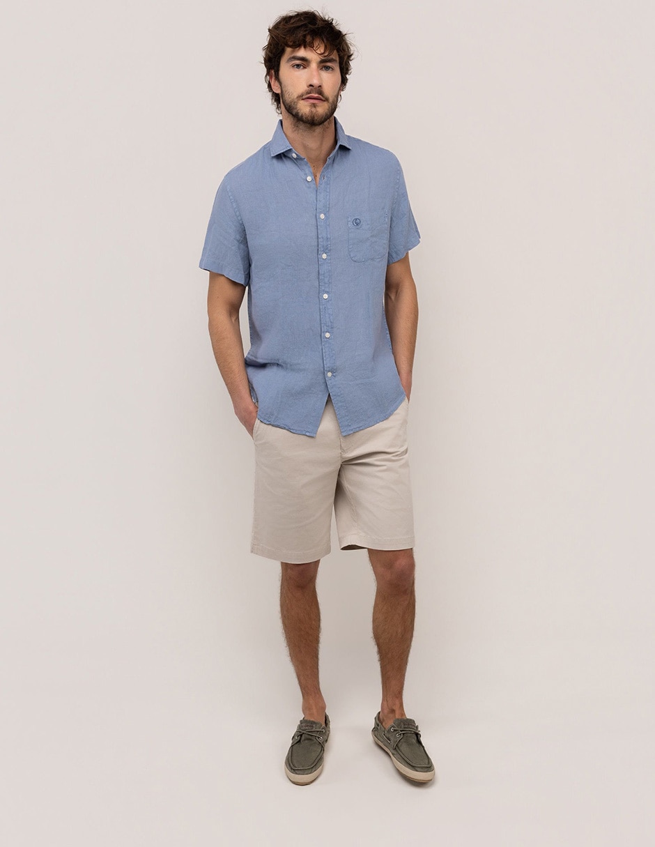 Camisa casual de lino manga corta para hombre 6