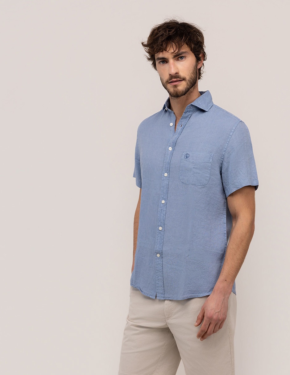 Camisa casual de lino manga corta para hombre 7
