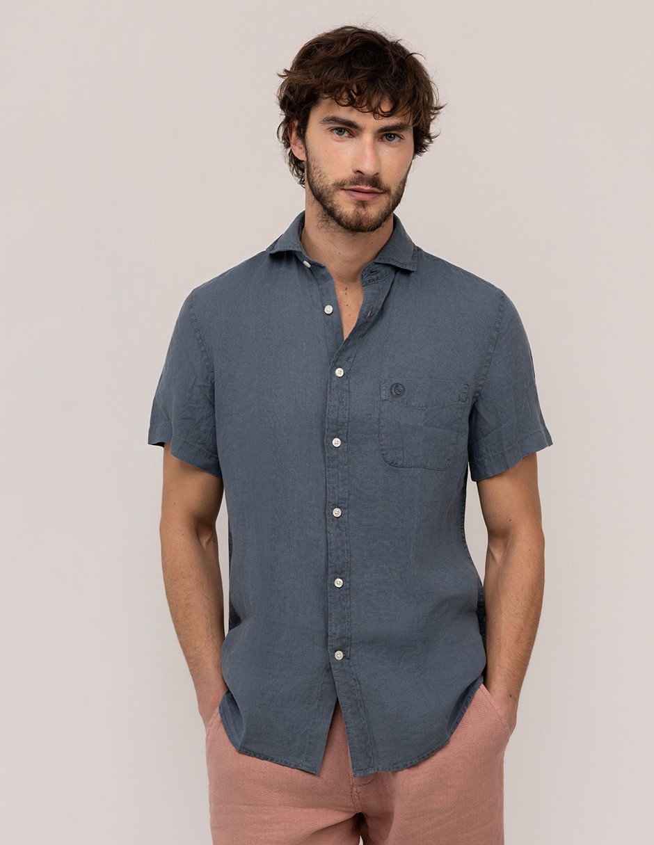 Camisa casual El Ganso de lino manga corta para hombre