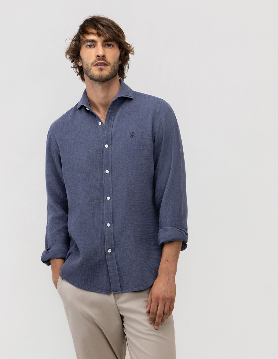 Camisa casual de algodón manga larga para hombre